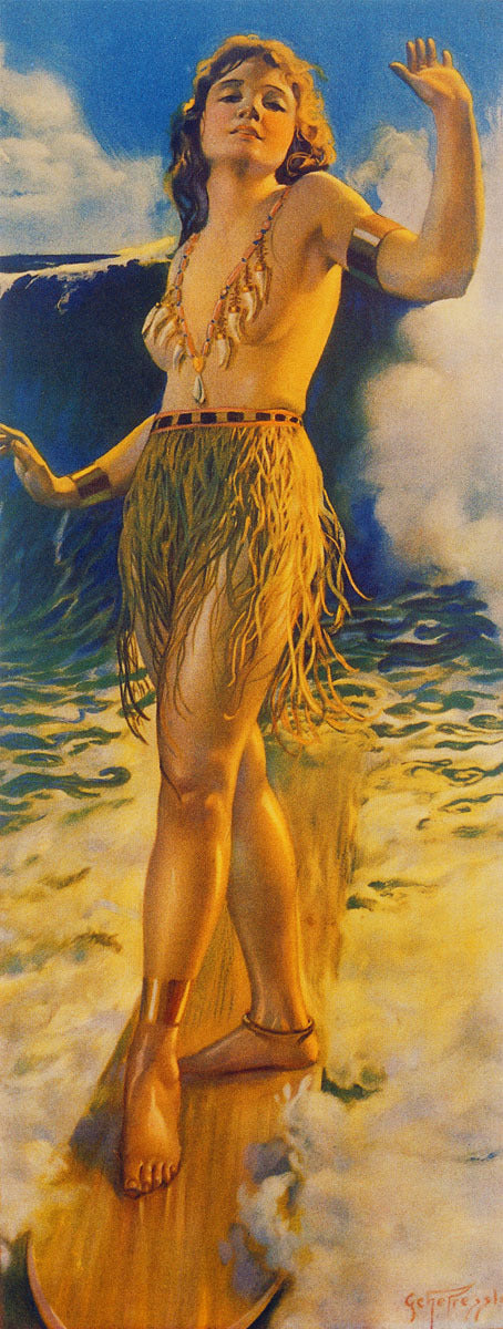 Hawaii Surfing Wahine Hula Poster 0000-4893