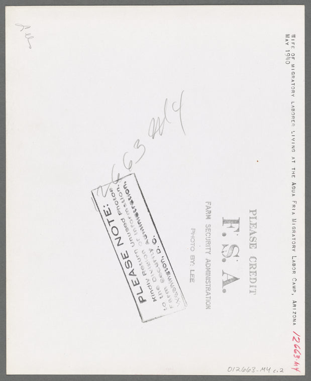 Wife of migratory laborer living at the Agua Fria Migratory Labor Camp, Arizona