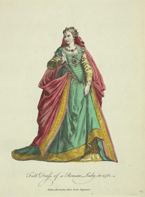 Full dress of a Roman lady in 1581. Dame Romaine dans toute saparure.