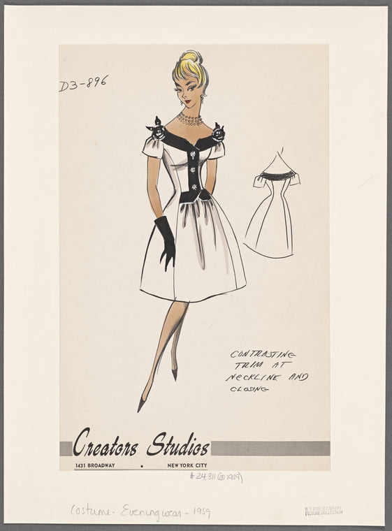 Dress with contrasting trim at neckline and closing