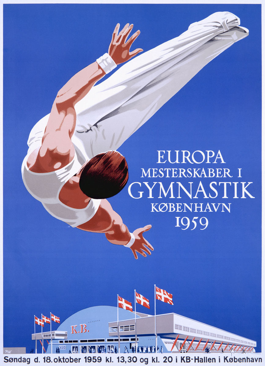 1959 COPENHAGEN WORLD GYMNASTIC POSTER 0000-3651
