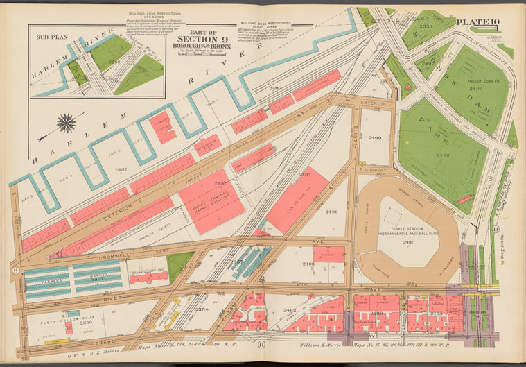 Double Page Plate No. 10, Part of Section 9, Borough of the Bronx: [Bounded by (Harlem River Piers) Exterior Street, Jerome Avenue, E. 161st Street, Gerard Avenue and E. 150th Street]