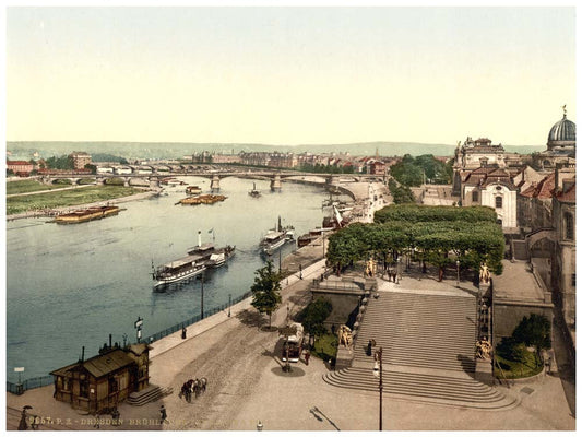 View of the Elbe and Bruhlsche Terrace, Altstadt, Dresden, Saxony, Germany 0400-3558