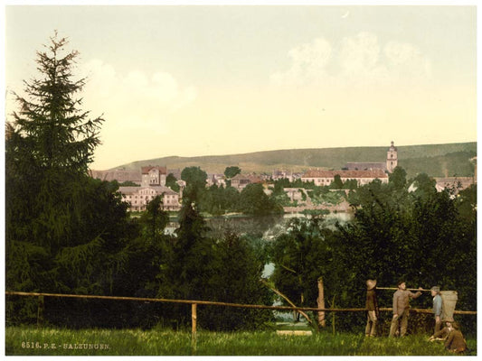 Salzungen (i.e., Bad Salzungen), with the castle, from Seeberg, Thuringia, Germany 0400-3726