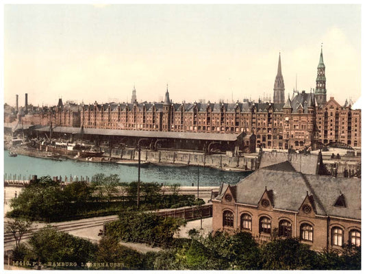Warehouses at docks, Hamburg, Germany 0400-4194