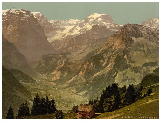 View of the Alps of Glarus (Selbsanft, Piz Urlu, Todi, etc.), seen from "Rubschen" Braunwald, Glarus, Switzerland 0400-4702