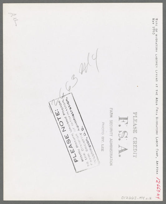 Wife of migratory laborer living at the Agua Fria Migratory Labor Camp, Arizona