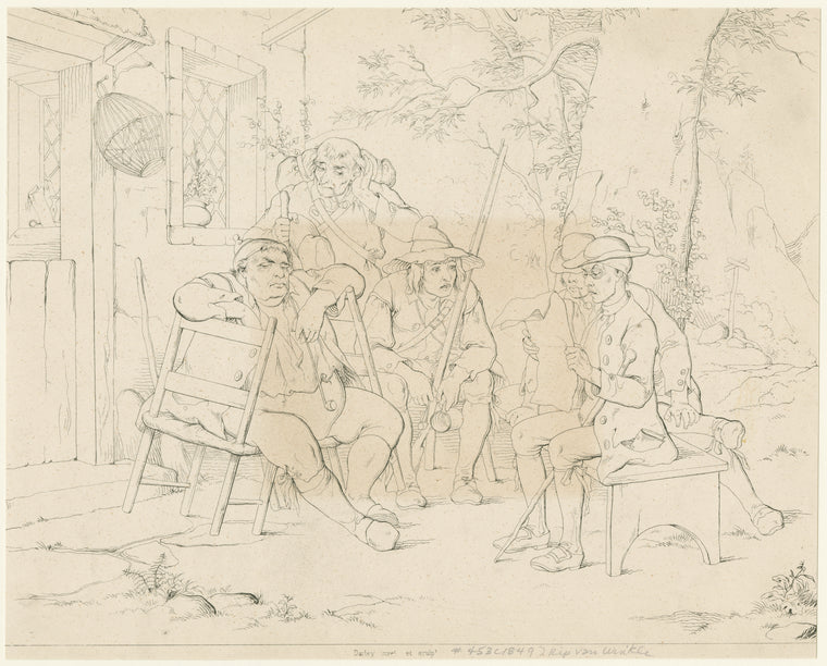 [The schoolmaster reads from an old newspaper to the village sages assembled before the inn]