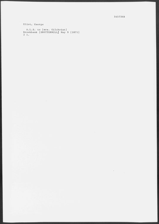 Gilchrist, Mrs. Alexander. ALS to