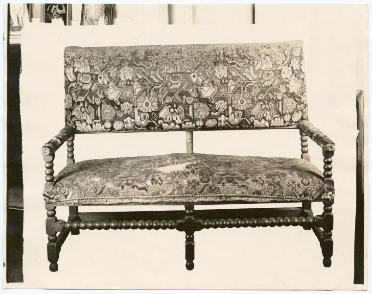 Turned upholstered settee.