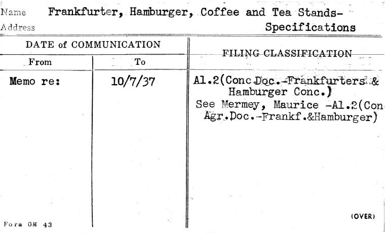 Frankfurter, Hamburger, Coffee and Tea Stands-Specifications