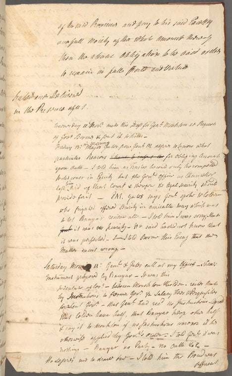 Draft indenture and "Historical Memoirs" entries for 1761 November 11-14