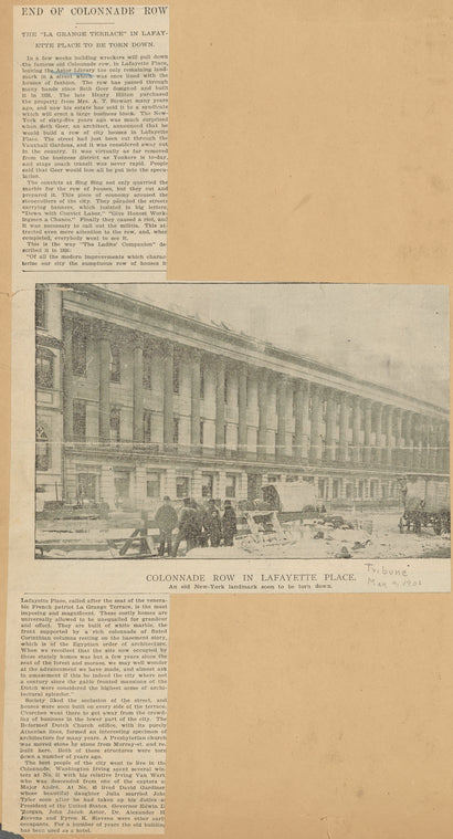 Colonnade Row in Lafayette Place. An old New-York landmark soon to be torn down