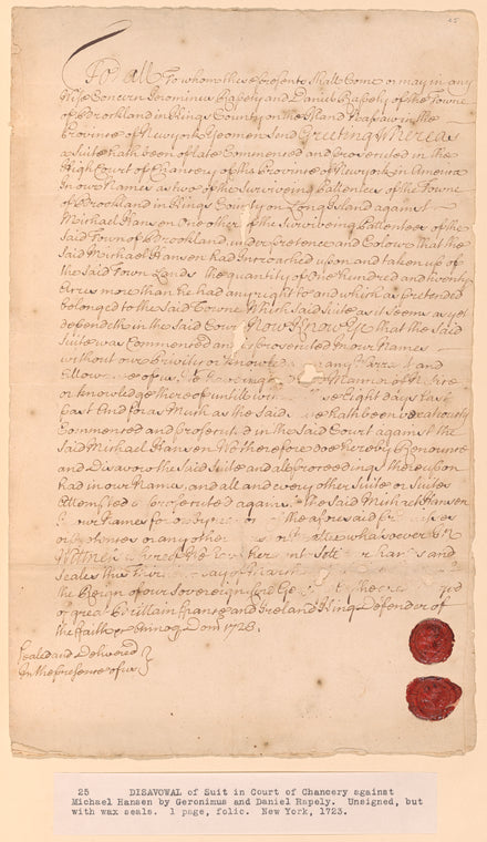Disavowal of suit in Court of Chancery against Michael Hansen by Geronimus and Daniel Rapely