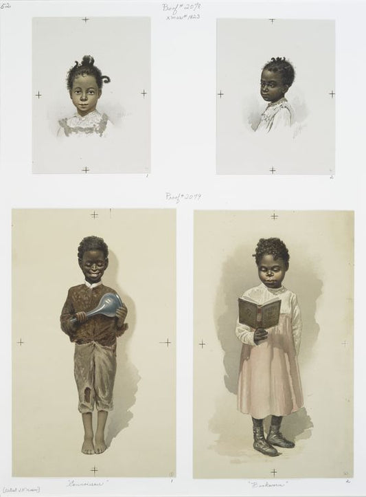 Connoisseur; Bookworm [Christmas cards depicting portraits of children, with book and glass vase.]