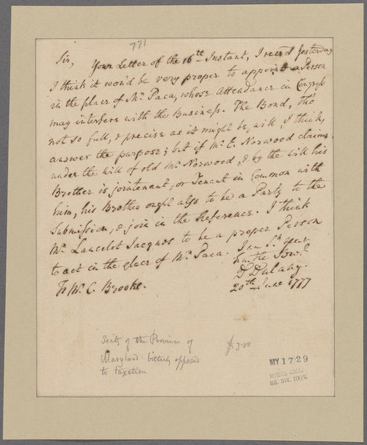 Dulany, D. To C. Brooke