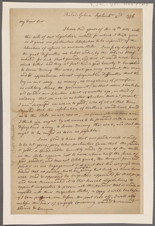 Bartlett, Josiah. Philadelphia. To General Nathaniel Folsom