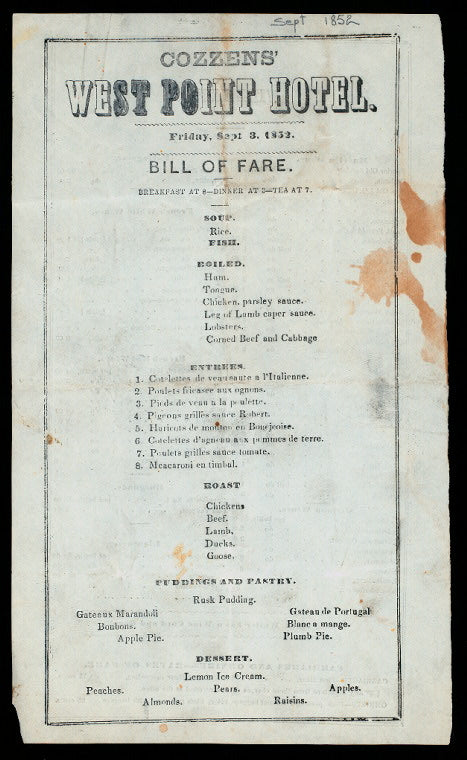 DAILY MENU [held by] COZZENS' WEST POINT HOTEL [at]  (HOTEL RESTAURANT)