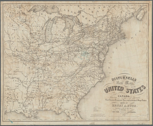 Disturnell's new map of the United States and Canada showing all the canals, rail roads, telegraph lines and principal stage routes