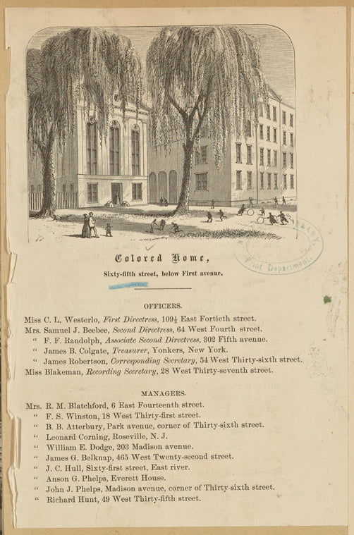 Colored Home, Sixty-fifth street, below First avenue