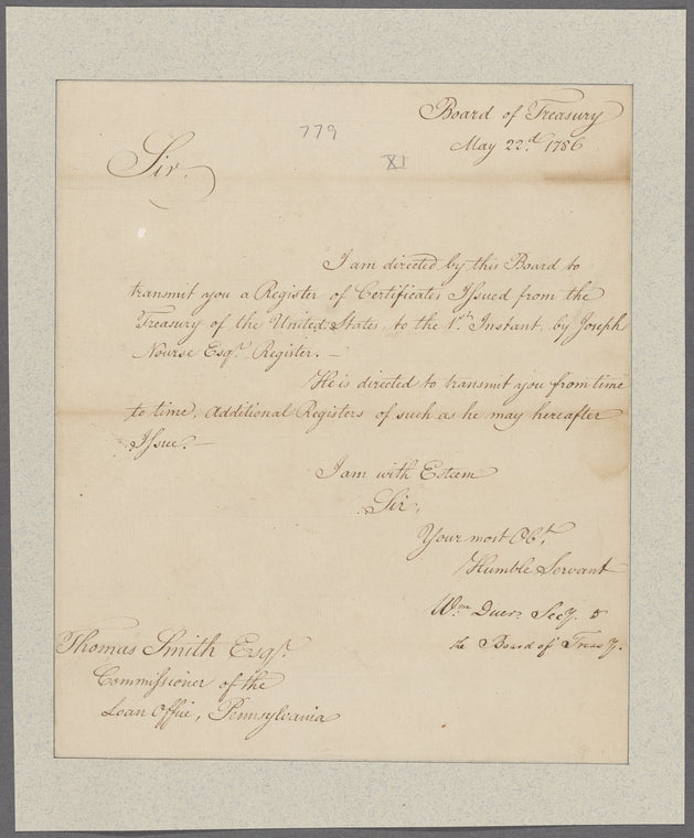 Duer, William. Board of Treasury. To Thomas Smith