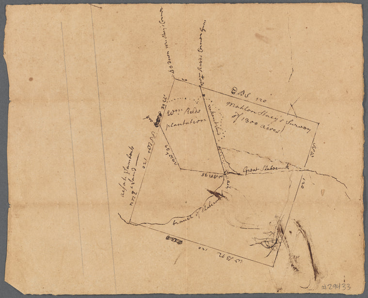 Coppy of M. Stacys survey, 1300 acres (survey of Mahlon Stacy's lands and William Reed's plantation, in Mercer County, New Jersey, no date)