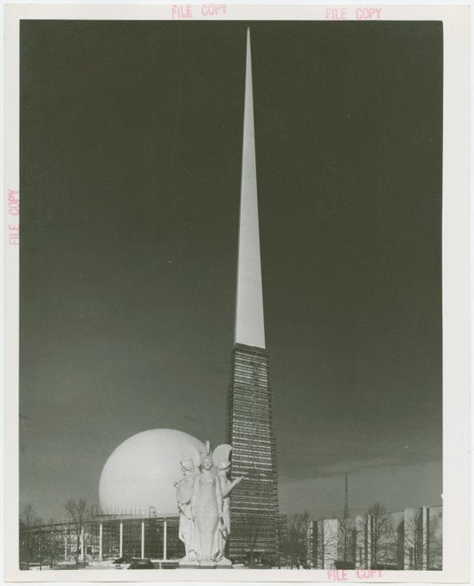 Theme Center - Trylon and Perisphere - Construction - Trylon and Perisphere with scaffolding