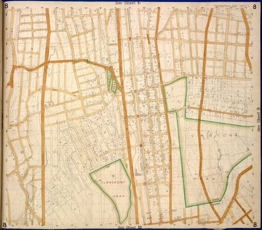 Bronx, Topographical Map Sheet 8; [Map bounded by Buchanan PL., 4th St., Webster Ave., Grove St., 3rd Ave., Quarry Road, Boston Road; Including 170th St., Elliot St., Findlay Ave., Mott Ave., Jerome Ave., 1st Ave., Macombs Dam Road]