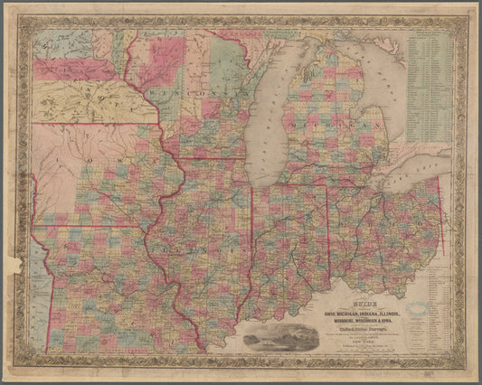 Guide through Ohio, Michigan, Indiana, Illinois, Missouri, Wisconsin & Iowa: showing the township lines of the United States surveys, location of cities, towns, villages, post hamlets, canals, rail and stage roads