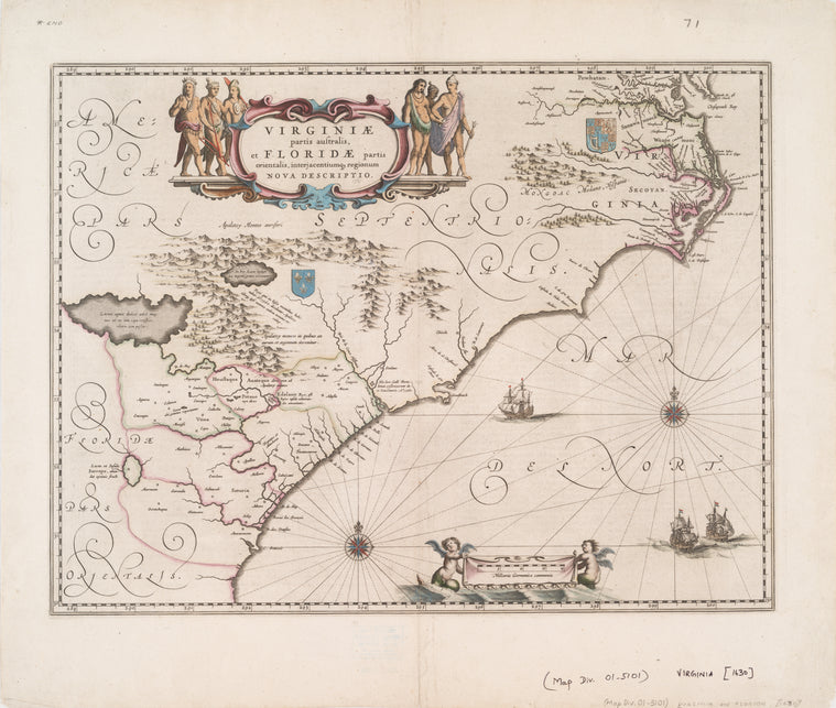 Virginiae partis australis, et Floridae partis orientalis, interjacentiumq[ue] regionum nova descriptio.