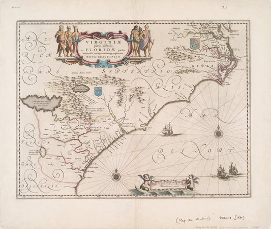 Virginiae partis australis, et Floridae partis orientalis, interjacentiumq[ue] regionum nova descriptio.