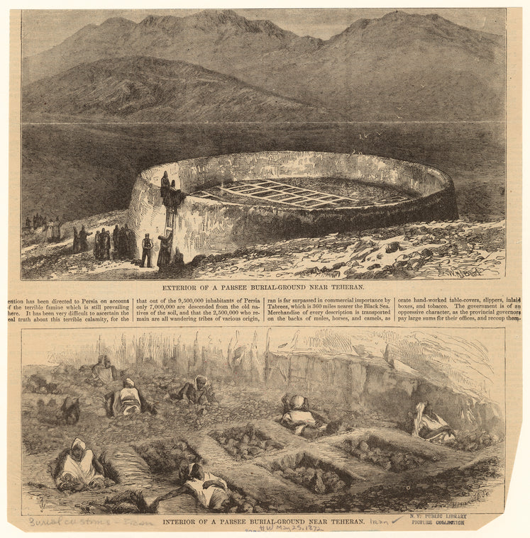Exterior of a Parsee burial-ground near Teheran ; interior of a Parsee burial-ground near Teheran