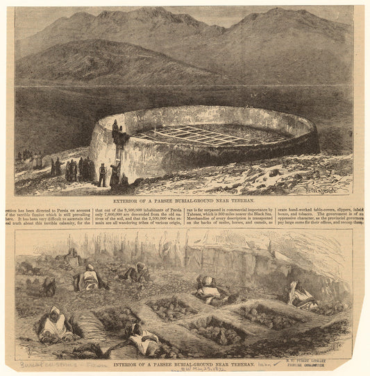 Exterior of a Parsee burial-ground near Teheran ; interior of a Parsee burial-ground near Teheran