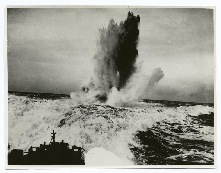 Depth charge exploding in North Sea area.