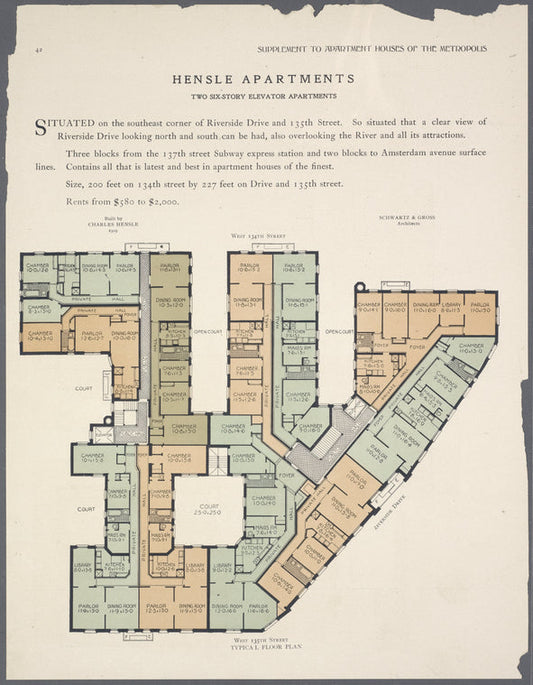 Hensle Apartments, southeast corner Riverside Drive and 135th Street. Typical floor plan.