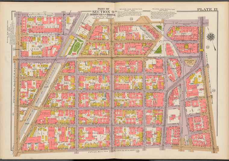 Double Page Plate No. 13, Part of Section 9, Borough of the Bronx: [Bounded by E. 163rd Street, St. Anns Avenue, E. 156th Street and Morris Avenue]