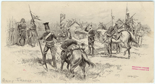 French soldiers with horses, 19th century