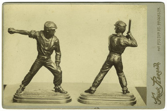 Batter and pitcher, Two modeled figures photographed by Pearsall, Brooklyn