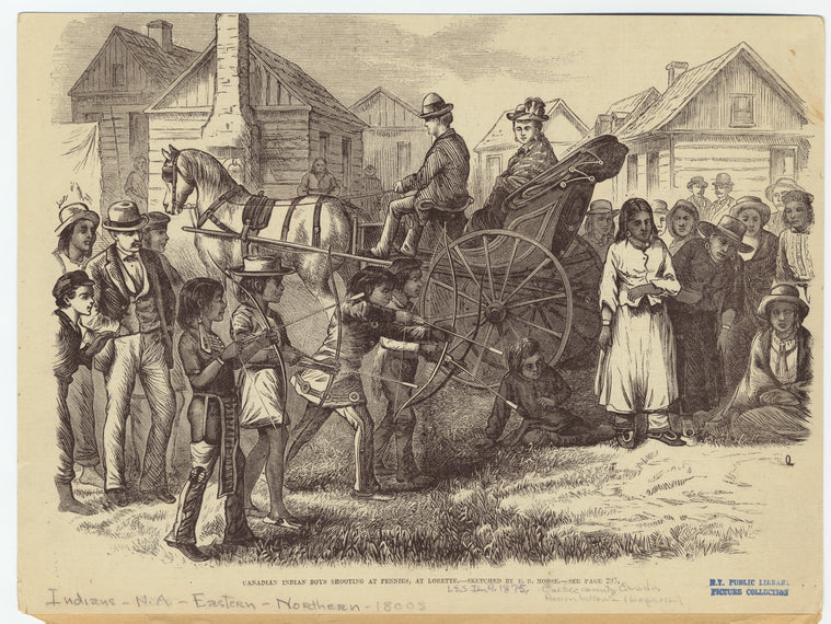 Canadian Indian boys shooting at pennies, at Lorette