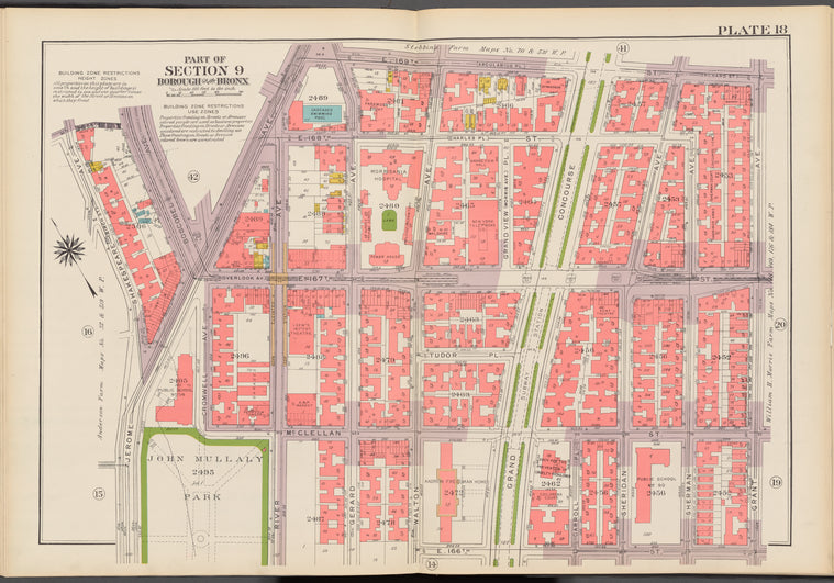 Double Page Plate No. 18, Part of Section 9, Borough of the Bronx: [Bounded by E. 169th Street, Grant Avenue, E. 166th Street, Jerome Avenue and Shakespeare Avenue]