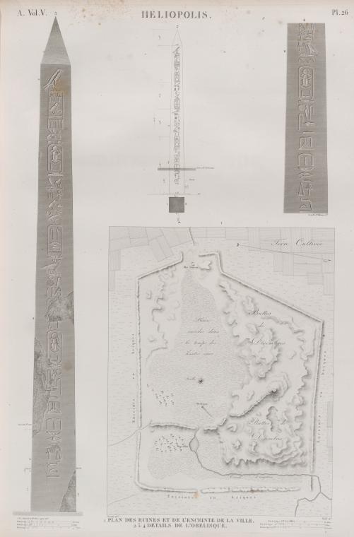Héliopolis. 1. Plan des ruines et de l'enceinte de la ville; 2-4. Détails de l'obeslique.
