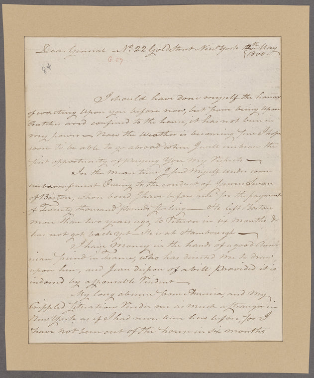 Blackden, Samuel. No. 22 Gold Street, New York. To General [ ]