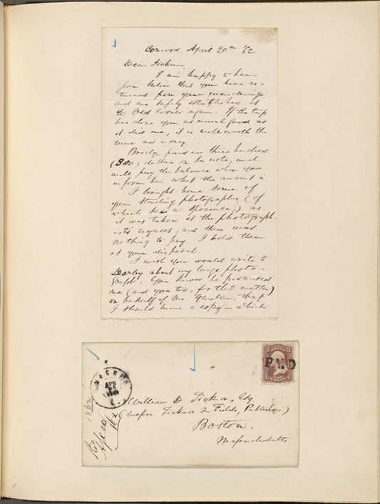 Ticknor, [William D.], ALS to. Apr. 20, 1862.
