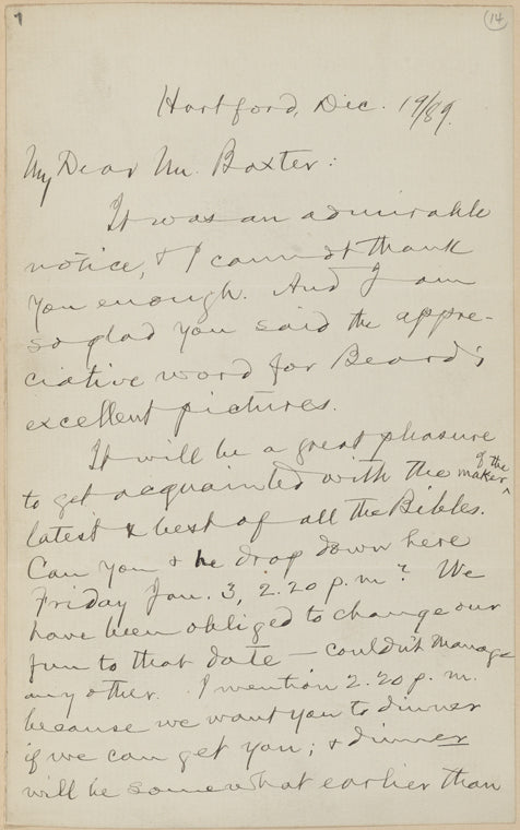 Baxter, Sylvester, ALS to. Dec. 19, 1889.