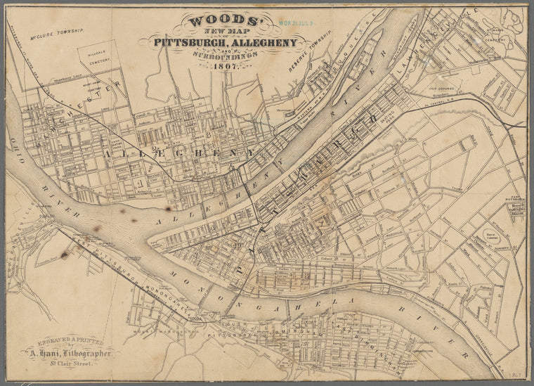 Woods' new map of Pittsburgh, Allegheny and surroundings, 1867