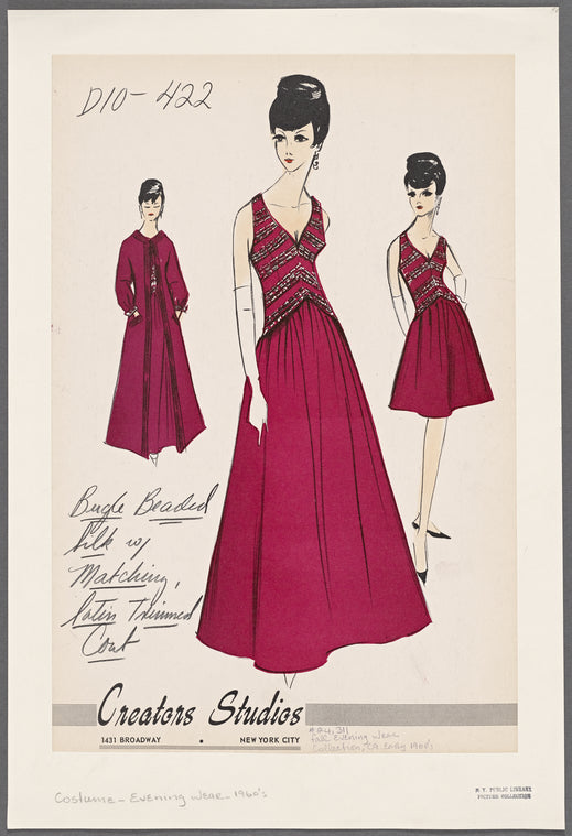 Bugle beaded silk dress with matching, satin trimmed coat