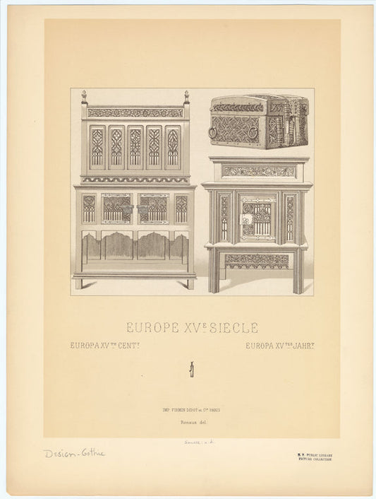 Gothic style chest and furniture, 15th century
