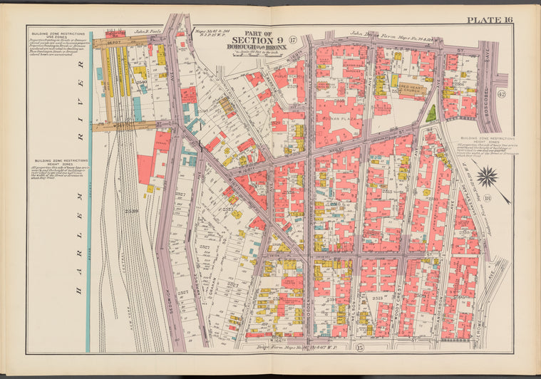 Double Page Plate No. 16, Part of Section 9, Borough of the Bronx: [Bounded by Depot Place, Sedgwick Avenue, W. 169th Street, Boscobel Avenue , Shakespeare Avenue, Jerome Avenue, W. 166th Street and (Harlem River) Sedgwick Avenue]