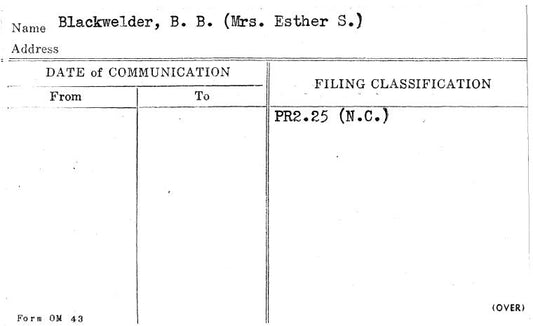 Blackwelder, B.B. (Mrs. Esther S.)