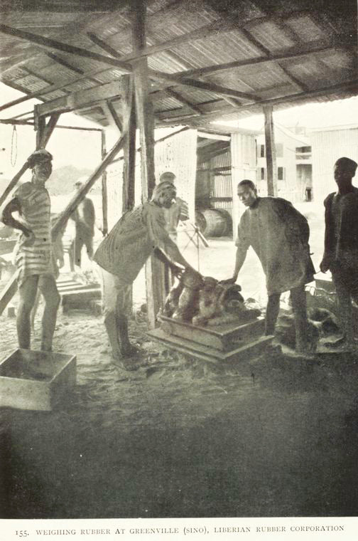 Weighing rubber at Greenville (Sino), Liberian rubber corporation